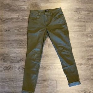 Dark green Express jeggings.